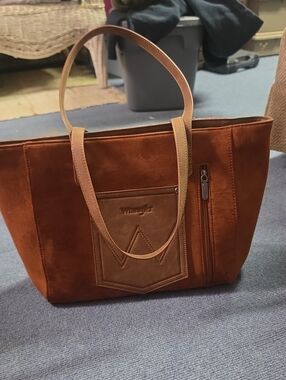 Wrangler Rust Brown Suede Tote with Front Pocket